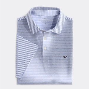 Vineyard Vines On-The-Go Sankaty Polo in Bradley Stripe Yacht Blue Tejeda